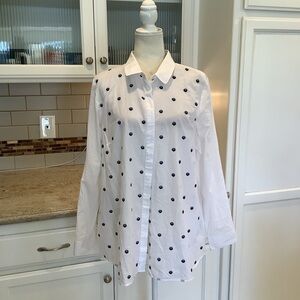 Sportscraft White Blue Seashell Button Down Shirt Size 16 Longer Style